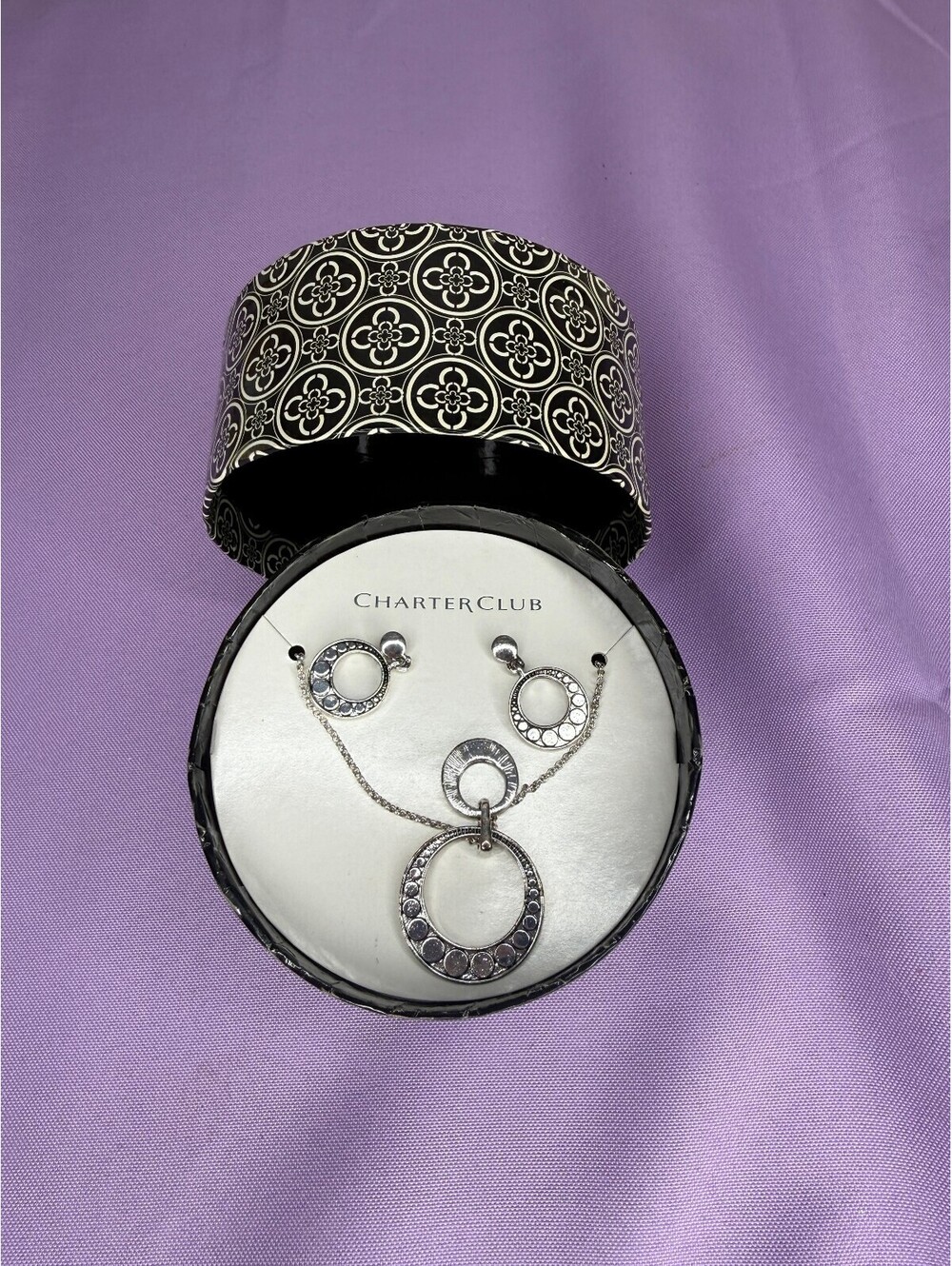 Charter Club Silver Tone Necklace And Matching Drop Earrings Set Boxed